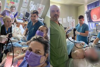 Echipa medicala a Compartimentului de Gastroenterologie din cadrul Spitalului Municipal Lugoj in timpul unei interventii minim invazive