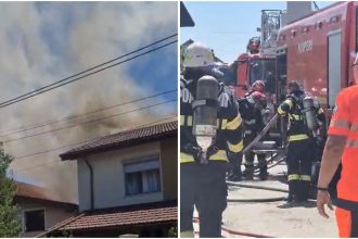 Acoperișul unei case cu etaj din Șag a fost înghițit de incendiu pe o suprafață de 100 mp
