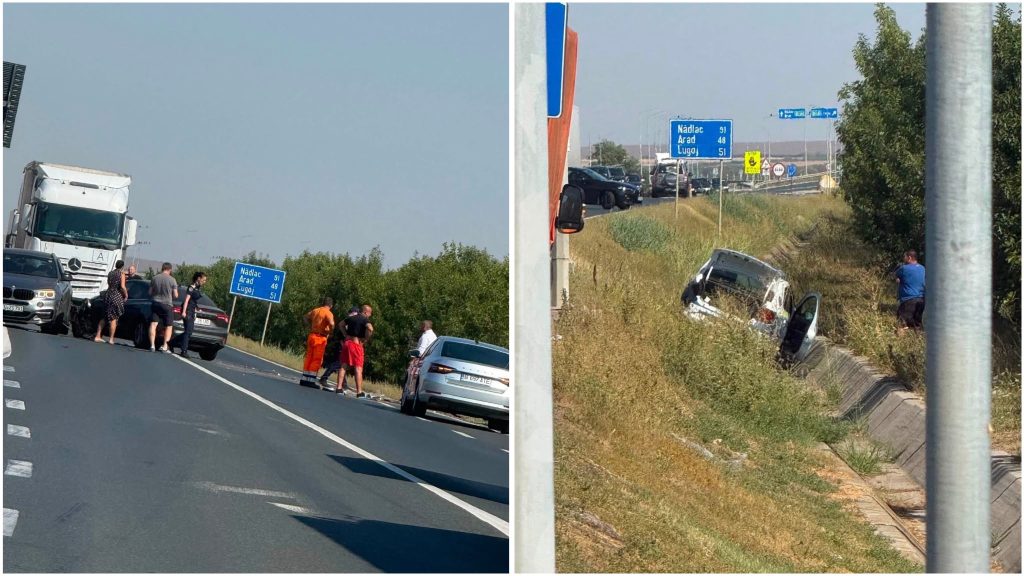 O autospecială de poliție a fost lovită și aruncată în șanț de un șofer neatent, la Remetea Mare