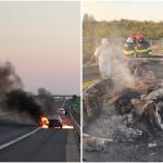 O mașină a ars în totalitate pe autostrada Timișoara-Arad