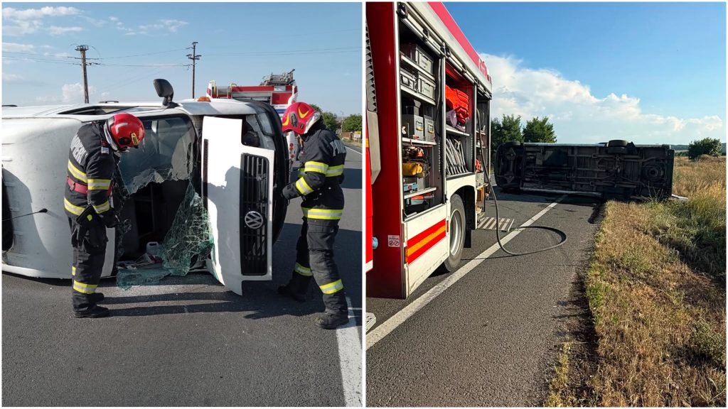 O autoutilitară s-a răsturnat la Strei, iar șoferul a fost transportat la spital