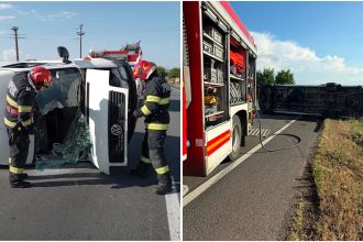 O autoutilitară s-a răsturnat la Strei, iar șoferul a fost transportat la spital