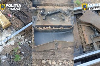 Pericol uriaș pe calea ferată la Petroșani: Trei minori au pus o dală de beton pe șine, lovită ulterior de un tren de marfă.