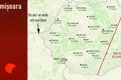 Spectacol rar pe cerul Timișoarei: O eclipsă parțială de Soare va fi vizibilă chiar la apus, miercuri seară.