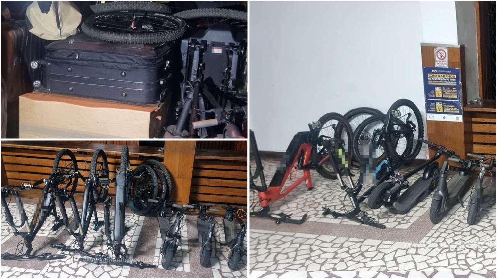 Suspiciune de furt: Biciclete și trotinete de 45.000 de lei, confiscate de polițiștii de frontieră pe A1 din două microbuze