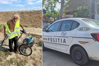Echipaje de poliție intervenind pe A1 în zona localității Ilia după ce un șofer a circulat pe contrasens la conducerea unei triciclete