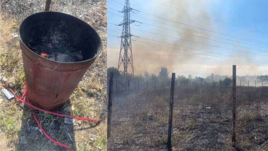 Intervenția pompierilor la un incendiu de vegetație pornit de la un foc făcut în butoi în Giarmata Vii