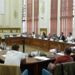 Sala de ședințe a Consiliului Local Timișoara în timpul dezbaterilor aprinse privind recuperarea prejudiciului ANAF de la STPT