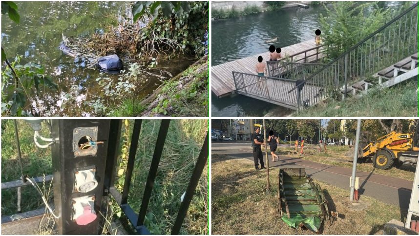 Scăldat și gunoaie în Bega: Amenzi uriașe date de Poliția Locală Timișoara