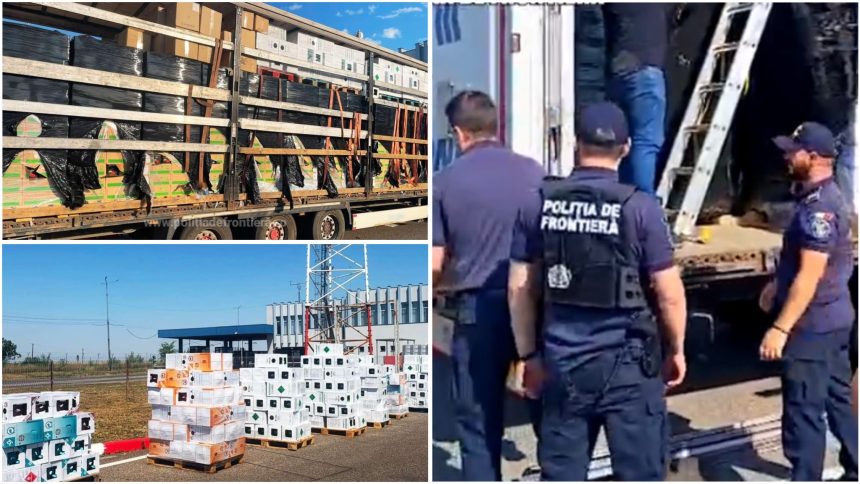 Camion oprit la frontiera din Timiș, încărcat cu tutun, alcool și butelii de freon