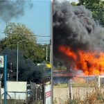 Incendiu la piața din Sânmihaiu Român: O mașină a fost distrusă de flăcări