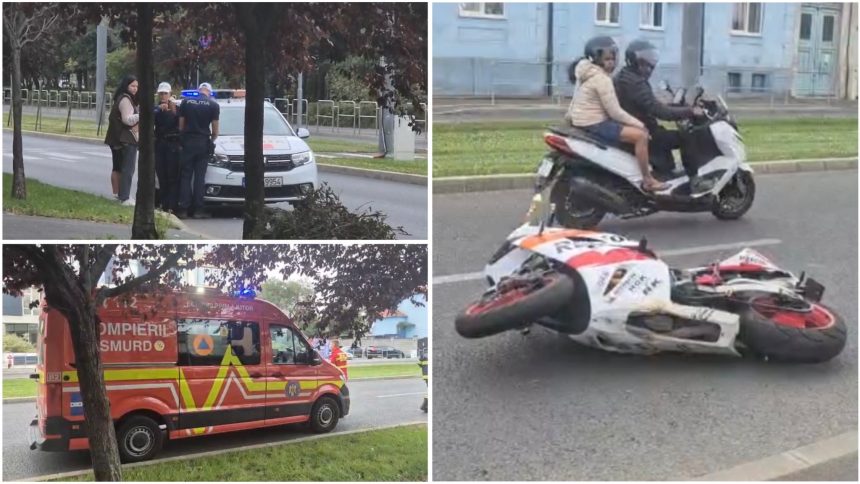 Accident pe bulevardul Cetății din Timișoara: Motociclist preluat de SMURD