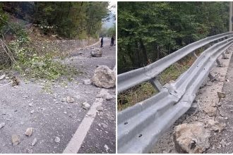Trafic oprit pe DN 67D: Stânci și copaci pe șosea spre Băile Herculane