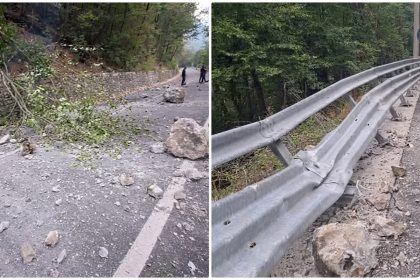 Trafic oprit pe DN 67D: Stânci și copaci pe șosea spre Băile Herculane