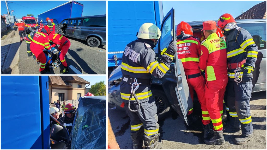 Accident grav la Băcia: Van cu 9 persoane, izbit de un TIR pe DN66