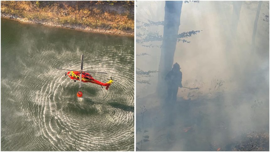 Incendiu de proporții în Domogled: Elicoptere Black Hawk și peste 120 de pompieri în teren