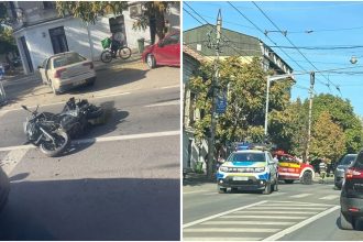 Motociclist lovit de o șoferiță pe strada Ciprian Porumbescu din Timișoara