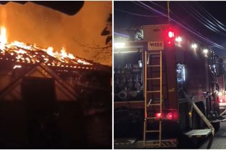 Incendiu puternic la o casă din Șteia, Hunedoara, unde flăcările amenințau alte două locuințe