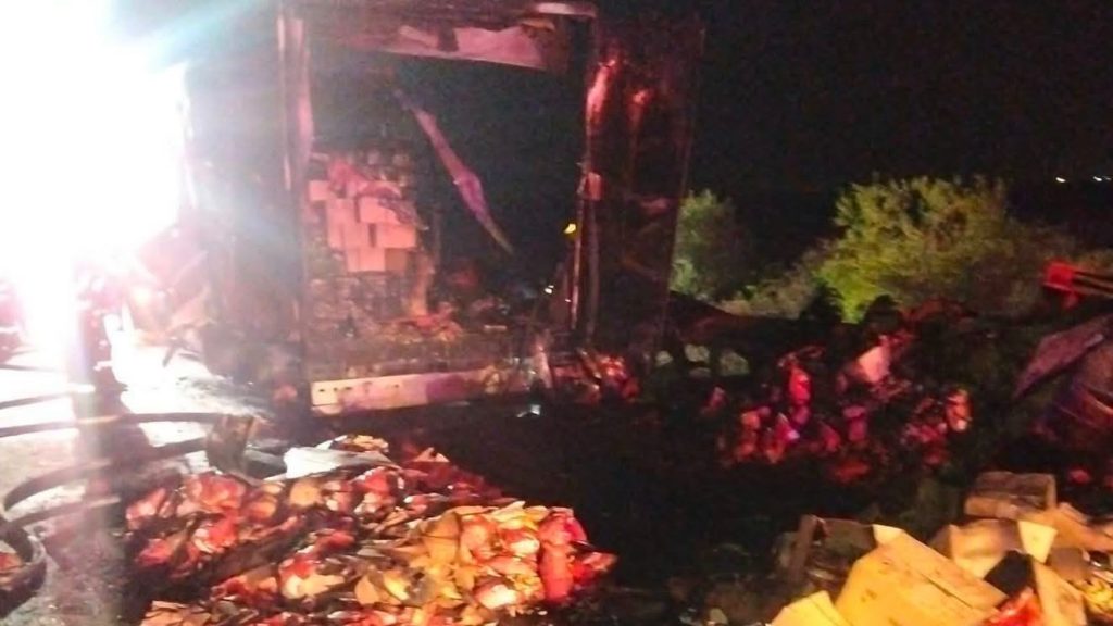 Un TIR încărcat cu cartofi congelați a luat foc pe autostrada A1, lângă Timișoara