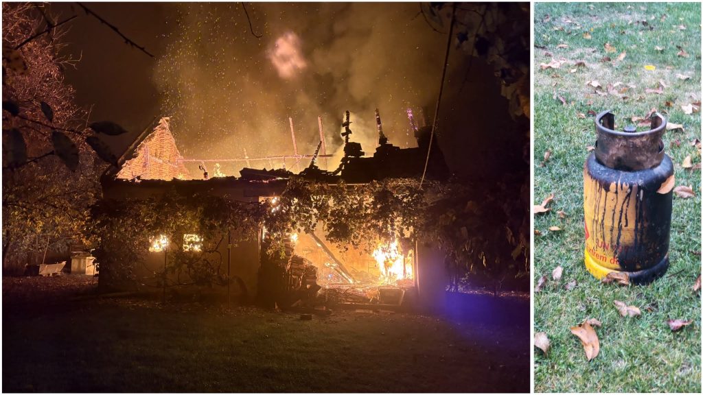 Incendiu violent și pericol de explozie într-o gospodărie din Hunedoara
