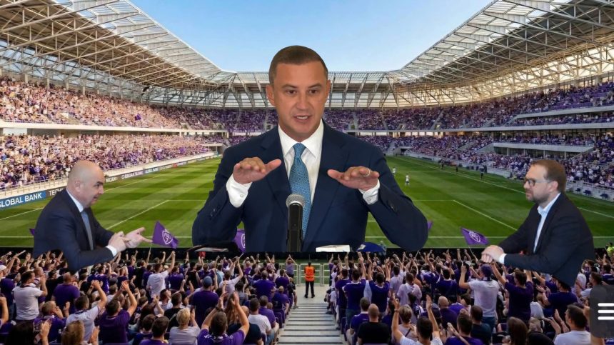 Alfred Simonis, Ilie Bolojan și Dominic Fritz, într-un colaj despre disputa privind stadionul Dan Păltinișanu din Timișoara