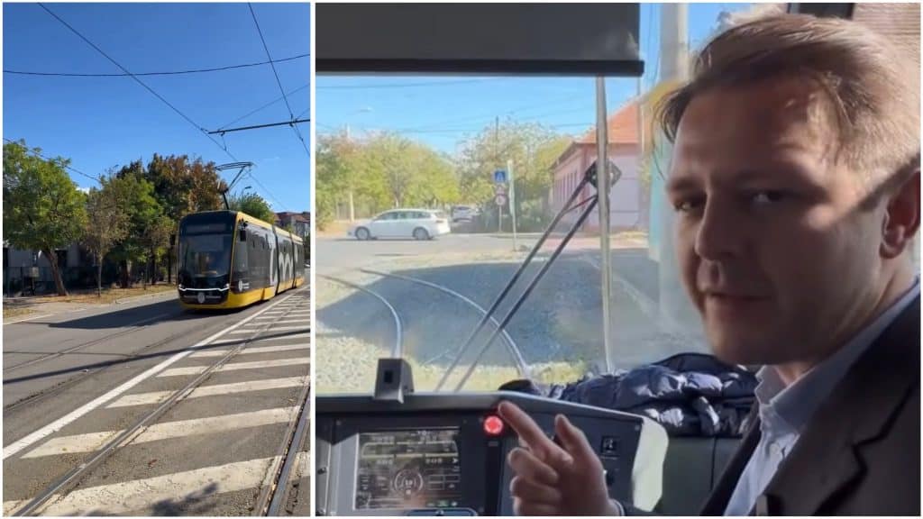 Primul tramvai nou de pe linia 7 din Timișoara a trecut cu succes de curba strânsă de pe strada Aluniș