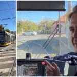 Primul tramvai nou de pe linia 7 din Timișoara a trecut cu succes de curba strânsă de pe strada Aluniș