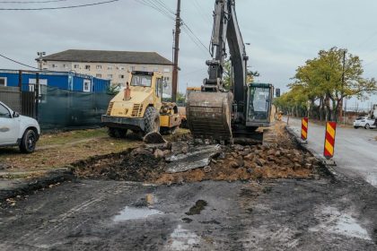 Șantier pe strada Gării din Timișoara pentru noua linie de tramvai
