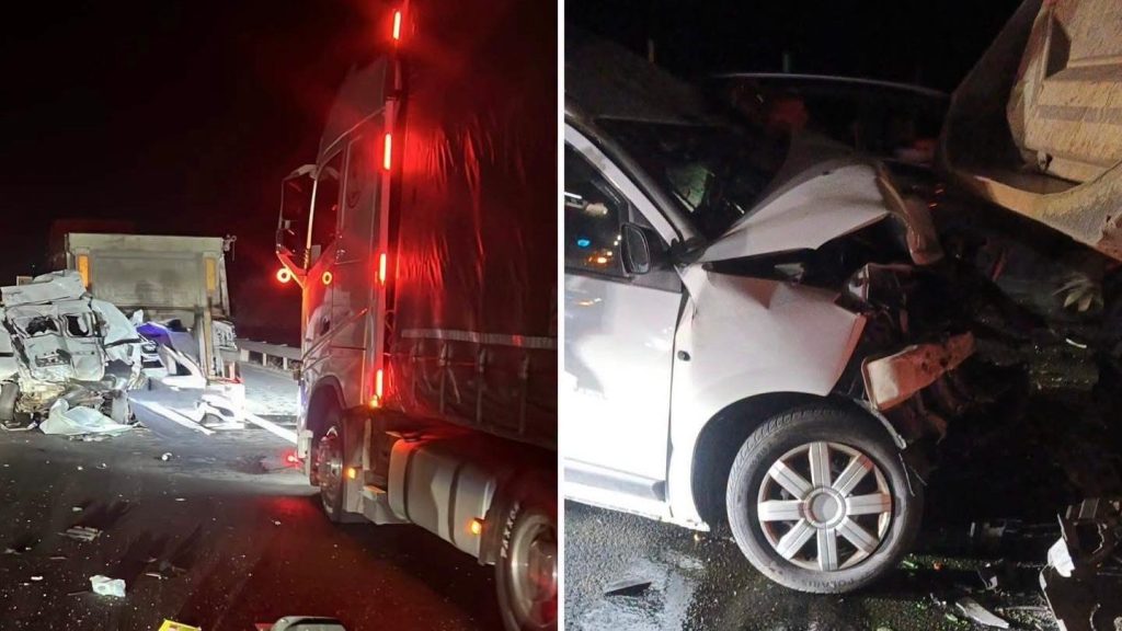 Accident în lanț pe autostrada A1, între Timișoara și Lugoj, în care au fost implicate două TIR-uri, un microbuz și o mașină