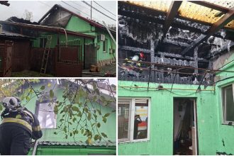 Incendiu violent la o casă din Petrila, județul Hunedoara, unde flăcările au cuprins mansarda și acoperișul